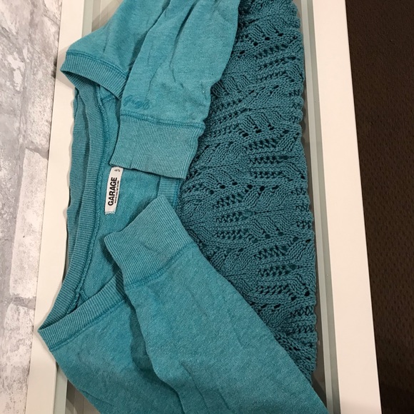 Turquoise Front Knitted Long Sleeved Sweater - Picture 3 of 6